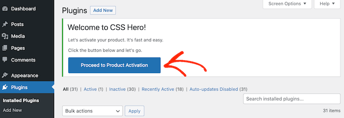 How to activate the CSS Hero WordPress plugin