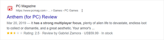 Gaming product review search results
