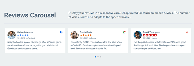 Reviews carousel in WP Business Reviews Reviews carousel in WP Business Reviews