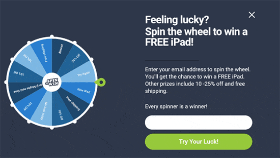 Spin the wheel popup