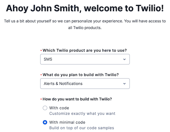 اطلاعات ثبت نام Twilio