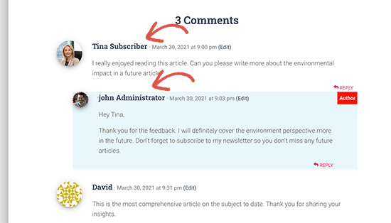 User role labels added to comments