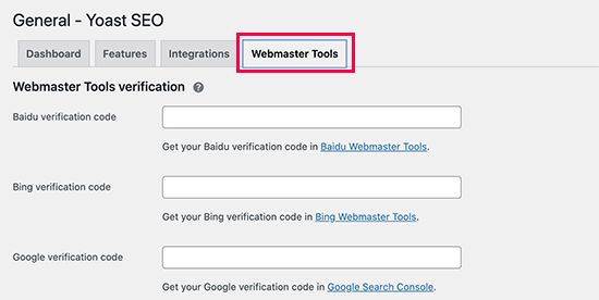 Verifying webmaster tools in Yoast SEO