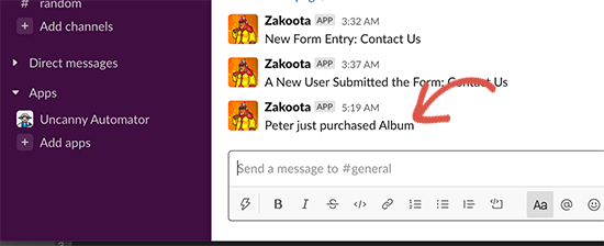 WooCommerce purchase message in Slack