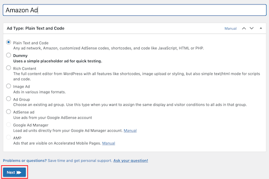 WP Advanced Ads settings