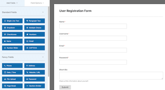 WPForms registration form