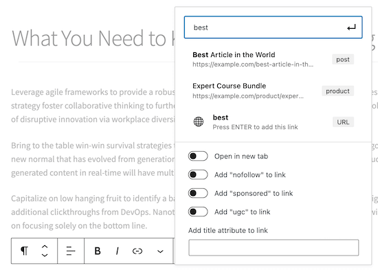 Add internal links in WordPress