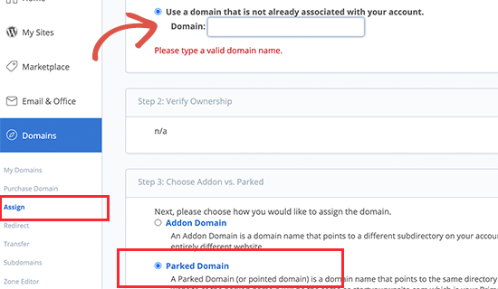 Adding parked domain in Bluehost