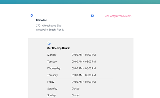 Business hours displayed in WordPress