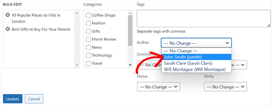 Change the author in Bulk Edit