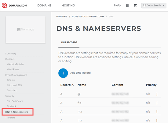 Gestione DNS in Domain.com