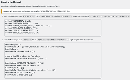 Codice di configurazione richiesto per abilitare WordPress multisito