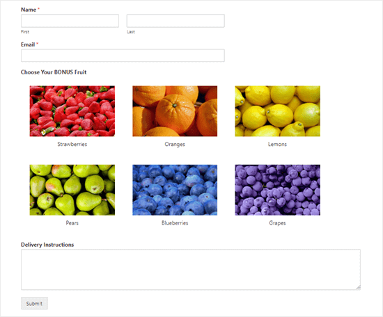 Preview for add image choices in WordPress forms