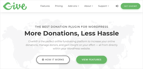 El sitio web del complemento GiveWP