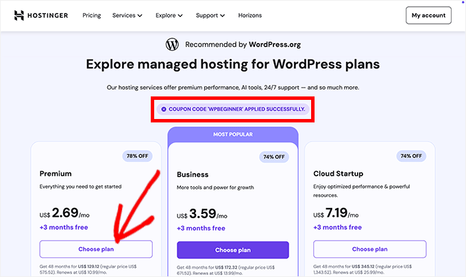 Hostinger wybierz plan cenowy