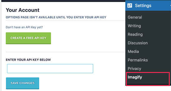 Create Imagify API key