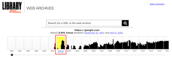 Archivio web della biblioteca del congresso seleziona l'anno