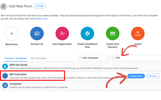 Load BMI Calculator form template