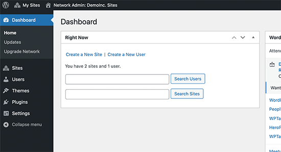 Network admin dashboard