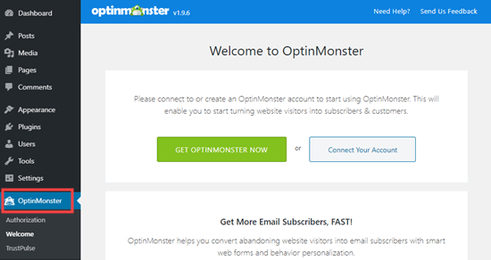 Connect your OptinMonster account to your WordPress site