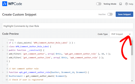 Paste snippet into the WPCode plugin
