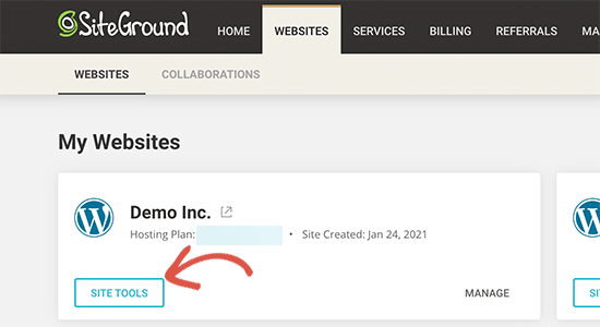 Site Tools in SiteGround