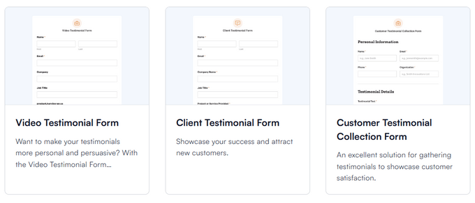 WPForms Testimonial Form templates