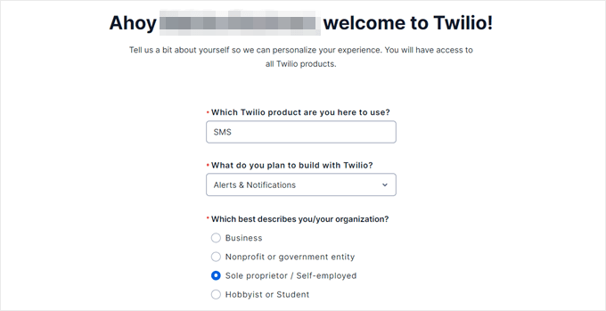 Twilio sign up information