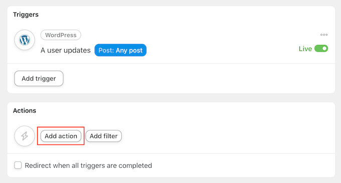 Adding actions to the WordPress automation flow