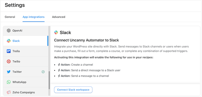 Connecting Uncanny Automator to Slack