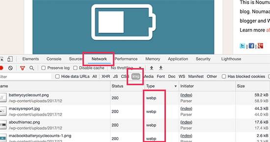 Visualizzazione delle immagini WebP negli strumenti per sviluppatori