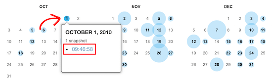 Visualizzazione calendario Wayback Machine