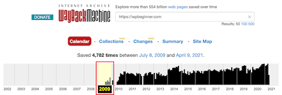 Wayback Machine Select Dates