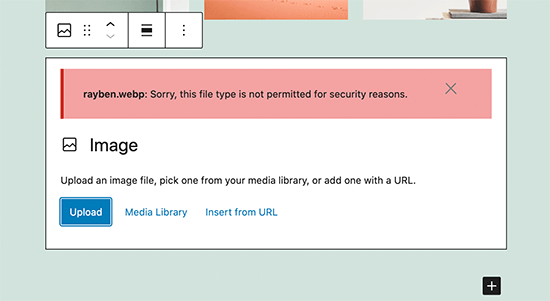 WebP image upload error in WordPress