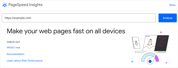 Using Page Speed Insights tool to view the core Web Vitals score