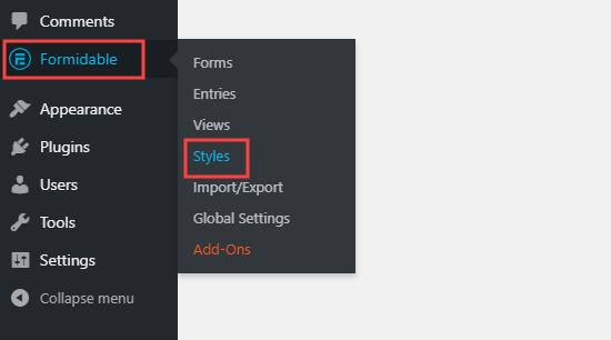 The Styles tab of Formidable Forms