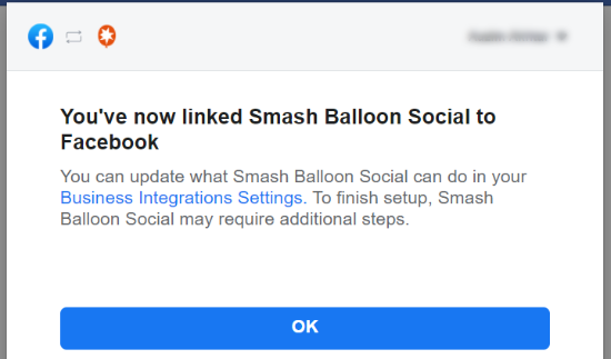 Smash Balloon을 Facebook에 연결했습니다.