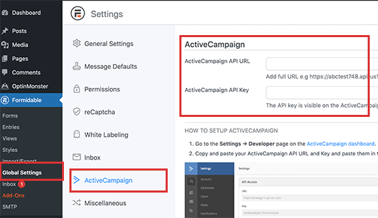 Enter ActiveCampaign API keys