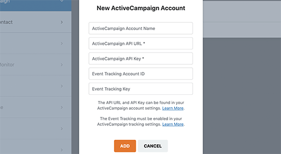 ActiveCampaign settings WPForms