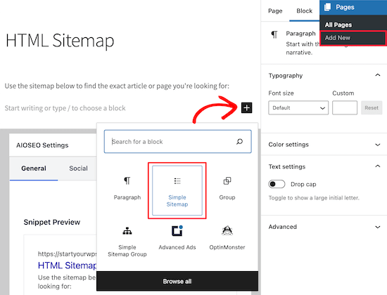 Add simple sitemap block