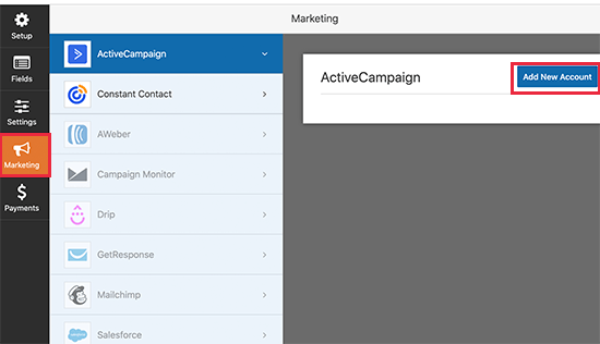 Add ActiveCampaign account in WPForms