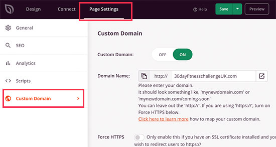 Add custom domain for your landing page