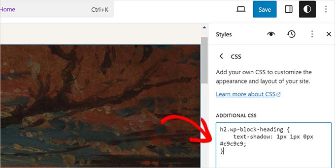 Saving custom CSS code for your theme in site editor