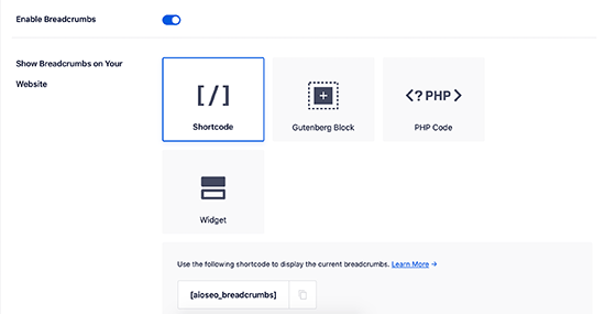 Breadcrumbs Display Options