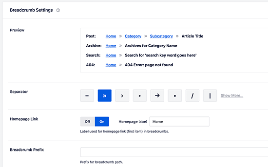 Breadcrumb settings