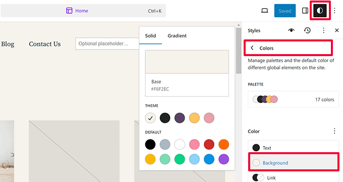Change theme background color in site editor