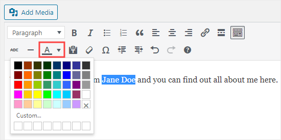 Use the text color button in the classic editor