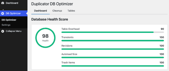 Scor de sănătate a bazei de date de la DB Optimizer Scor de sănătate a bazei de date de la DB Optimizer