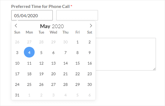 The default date picker (calendar style)