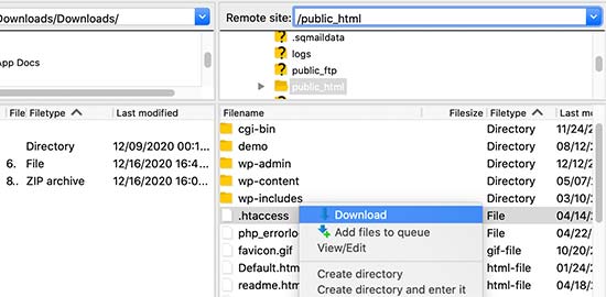 Download .htaccess file as a backup